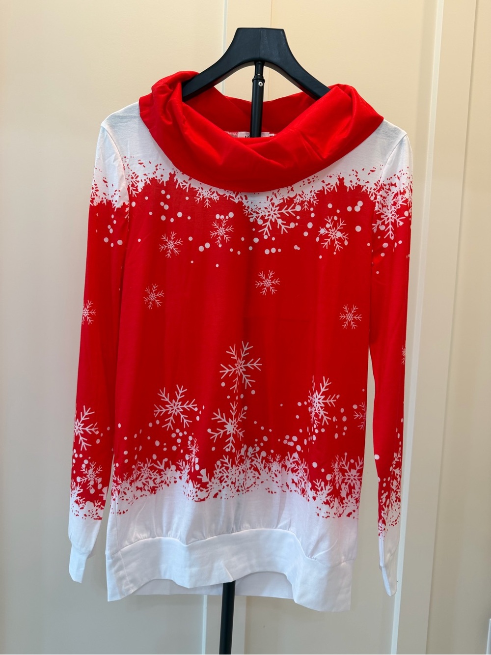 Cozy Red Snowflake Cowl Neck Long Sleeve Top #387